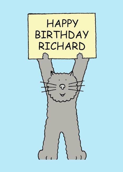 Happy Birthday Richard Cartoon Grey Cat card Happy Birthday Jordan, Cute Grey Kitten, Grey Cat Names, Old Birthday Cards, Birthday Cartoon, Grey Kitten, Birthday Cards For Boyfriend, Cat Stands, Cards For Boyfriend