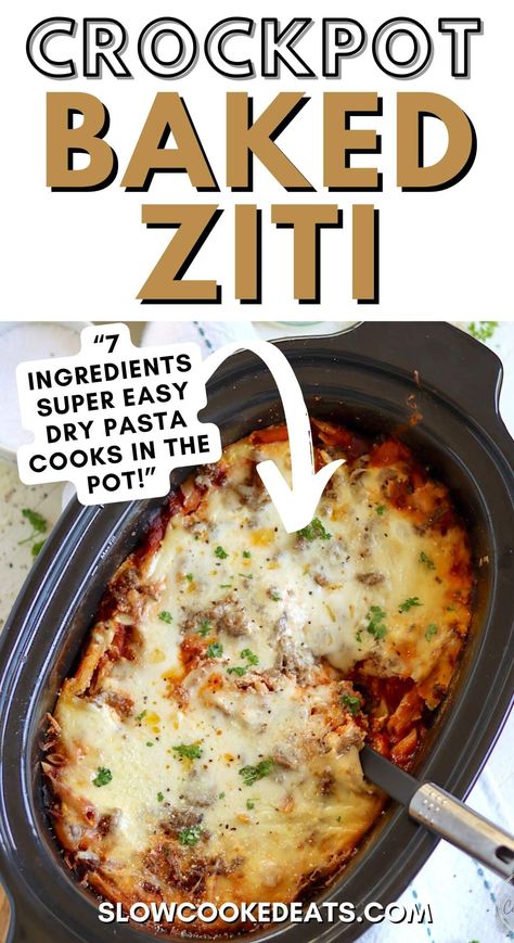 Baked Ziti With Italian Sausage Crockpot, Rigatoni In Crockpot, Crockpot Ziti Recipes, Crock Pot Pasta Recipes, Baked Ziti Crockpot, Crockpot Ziti, Slow Cooker Ziti, Seasoned Pasta, Crock Pot Ziti