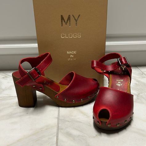 Made In Italy. New In Box Red Clogs. Size 36. Never Worn. Too Big For Me.