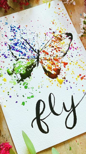 Watercolor Splatter Art, Butterfly Flower Painting, Butterfly Painting Easy, Quick Watercolor, Run And Not Grow Weary, Splatter Painting, Hope In The Lord, Recycled Crayons, Easy Butterfly