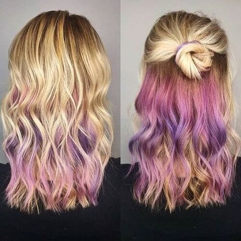 Pastel Peekaboo Highlights Pink And Purple Hair, Peekaboo Hair Colors, Underlights Hair, Peekaboo Highlights, Peekaboo Hair, Candy Hair, Brown Blonde Hair, Hair Blog, Pastel Hair