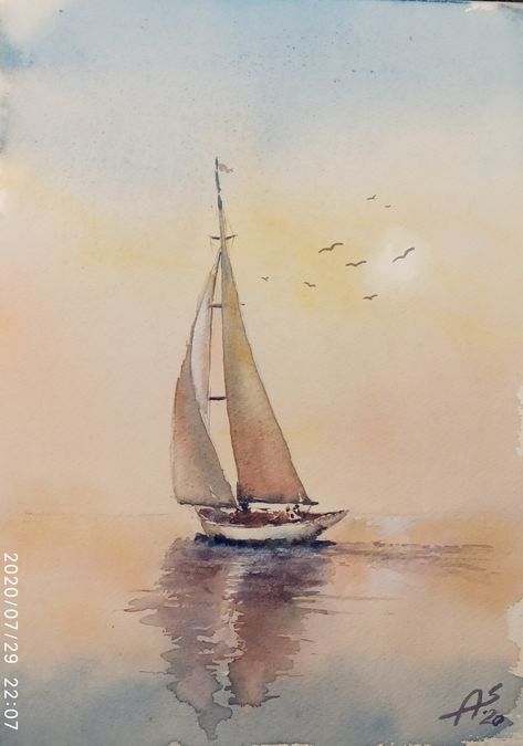 Sailboat Drawing, Watercolor Boat, Canvas Painting Ideas For Beginners, Canvas Painting For Beginners, Boat Drawing, Sailing Art, Watercolor Art Landscape, Watercolor Paintings Nature, Sailboat Art