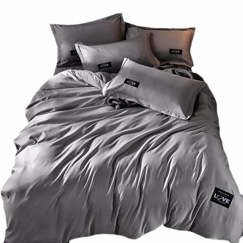 Polyester Bedding Sets Deep Grey Design for 1.5/1.8 Meter Set Elegant and Comfortable Suitable for Kids/adults Machine Washable Single Queen, Silk Quilt, King Size Duvet Covers, Grey Design, King Size Duvet, Home Bedding, Deep Gray, Gray Design, Quilt Cover Sets