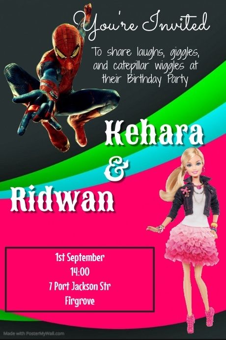 Spiderman & Barbie Birthday Barbie And Spiderman Party, Barbie Birthday Invitations, Spiderman Invitation, Spiderman Birthday Party, Cute Wallpapers For Ipad, Barbie Birthday Party, Spiderman Party, Promotional Flyers, Spiderman Birthday