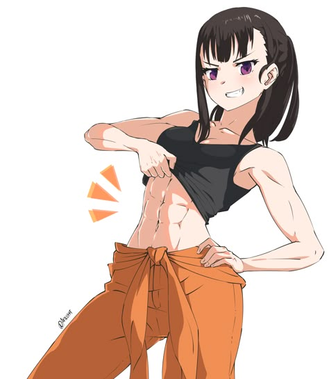 Buff Uraraka, Maki Oze Muscle, Anime Gym Girlies, Maki Oze Fanart, Maki Oze, Girls Wallpaper, Fire Force, Muscle Girls, Hiroshima