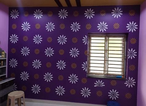 Pop Design Colour Combination, Royal Paint Wall Design For Bedroom, Purple And White Living Room, Wall Floating Shelves Decor, Floating Shelves Decor, Hall Room Design, Wall Paint Colour Combination, Royal Play, Room Paint Designs