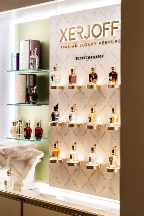 Xerjoff perfume & fragrance at Fortnum & Mason Xerjoff Perfume, Fragrance Retail, Perfume Collection Display, Fragrance Store, Showroom Decor, Perfume Display, Fortnum Mason, Wear Perfume, Perfume Store