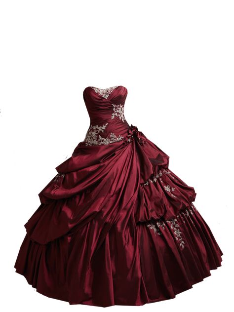 Wine Red Dresses, Dark Red Ball Gown, Moodboard Fillers, Red Pngs, Burgundy Ball Gown, Polyvore Fillers, Aesthetic Pngs, Dress Png, Red Png