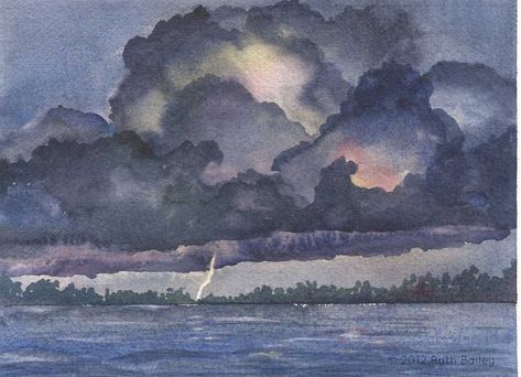 Storm Artwork, Storm Sky, Storm Painting, Landscape Painting Watercolor, Ocean Drawing, Storm Art, Weathered Paint, Big Trees, Watercolor Flowers Tutorial