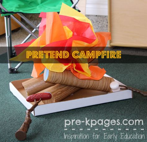 Pretend Campfire, Camping Vbs, Camping Dramatic Play, Camping Preschool, Camping Theme Preschool, Dramatic Play Center, Prek Ideas, Camp Read, Camping Classroom