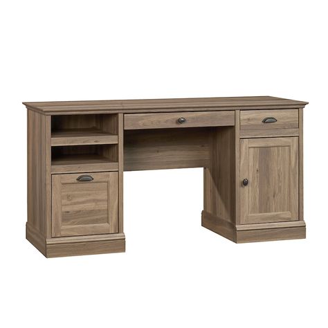 Sauder Barrister Lane Executive Desk, Light Grey Desks With Shelves, Light Wood Desk, Writing Desk With Drawers, Rustic Desk, Executive Office Desk, Wood Writing Desk, Desk With Storage, Desk Essentials, Console Desk