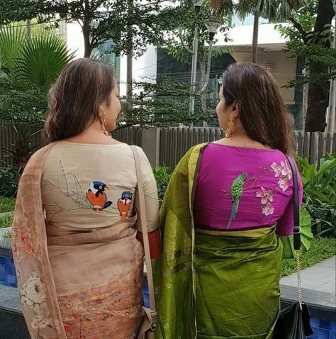 Blouse Painting Designs Latest, Painting Blouse Designs, Painting Blouses, Painted Blouse, Blouse Painting, Ikat Blouse Designs, Cotton Blouse Design, Blouse Back Neck Designs, Blouse Embroidery