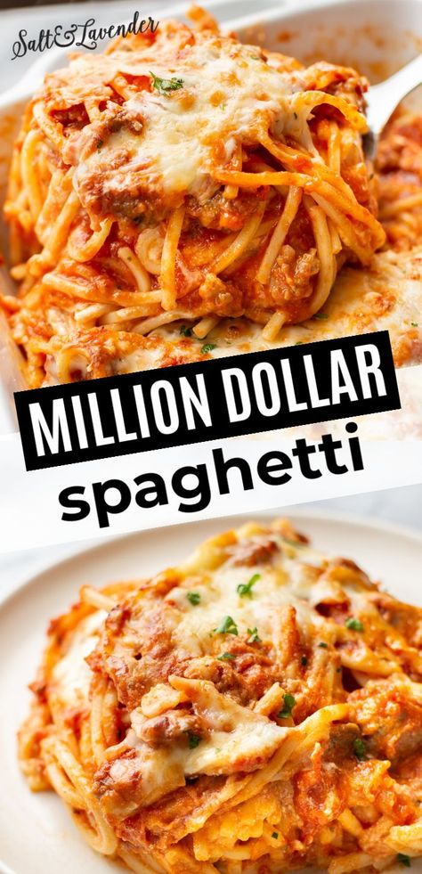 Recipe Using Spaghetti Sauce, Million Dollar Spaghetti Recipe, Italian Sausage Marinara, Italian Sausage Spaghetti, Italian Sausage Recipes Pasta, Easy Baked Spaghetti, Spaghetti Casserole Recipe, Chicken Sausage Recipes, Sausage Marinara