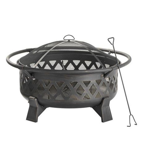 Gather round the Better Homes & Gardens 35" Round Lattice Wood Burning Fire Pit for a cozy conversation in any season! This stylish fire pit features a sturdy steel construction with a sleek antique bronze finish to complement virtually any outdoor decor. #walmartfinds #firepit #walmart #walmarthome #roundfirepit Outside Fireplace, Iron Fire Pit, Fire Poker, Fire Pokers, Outdoor Fire Pit Table, Metal Fire Pit, Round Fire Pit, Fire Pit Cover, Burning Fire