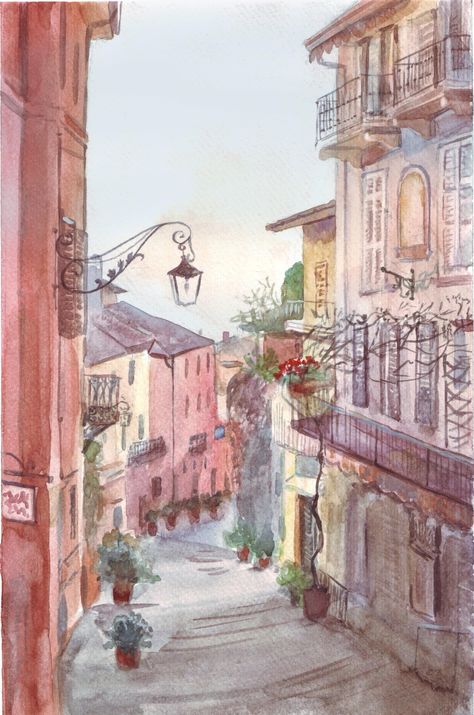 Watercolor Italian landscape, Size 6x9 inches (15.7x24 cm) Frame not included 🎨 Hello and Welcome to my shop! - This painting is inspired by small and cute Italian village street on Lake Como - Street of Bellagio watercolor painting will brighten your interior - Even if you have never been to Italy you will fell in love with this small painting - It could be a very nice Christmas gift, or surprise gift to your friends and family  HOW TO ORDER: 1. After purchase, the painting will be posted by 1 Italy Sketches, Village Street, Comer See, Italian Village, Italy Painting, Italian Landscape, Interior Sketch, Vintage Italy, Hand Painting Art