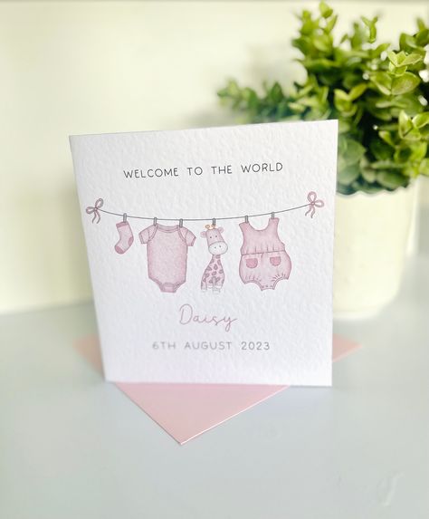 Personalised illustrated New Baby welcome card, great keepsake. Please provide personalisation in box provided. Handmade to order. Blank inside card. Size: 150mm x 150 mm Envelope provided and order will be sent in protected 'do not bend' envelope. Newborn Baby Tips, Welcome Card, Bday Cards, Baby Tips, Baby Card, New Baby Cards, New Baby Girls, Welcome Baby