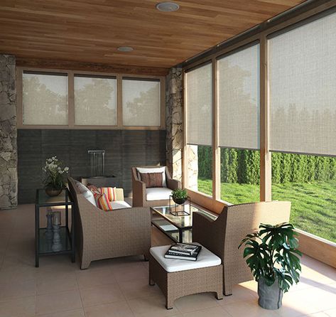 Custom Levolor Solar Shades at Lowe's Custom Blinds & Shades Store Solar Roller Shade, Fabric Roller Shades, Cordless Roller Shade, Window Roller Shades, 4 Season Room, Custom Shutters, Shade Store, Sunroom Designs, Faux Wood Blinds