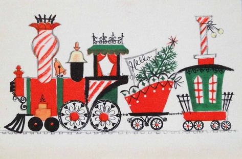 Christmas Candy Train, Christmas Caroling Party, Vintage Christmas Candy, Candy Train, Christmas Card Illustration, Vintage Christmas Crafts, Vintage Christmas Greeting Cards, Vintage Christmas Images, Christmas Train