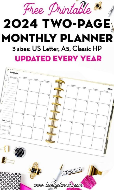 Free Printable 2024 Two-Page Monthly Calendar Mini Printables Free, Happy Planner Monthly Layout Ideas, Happy Planner Monthly Layout, A5 Planner Printables Free, Happy Planner Monthly, Planner Monthly Layout, Planner Design Ideas, Mini Printables, Monthly Layout