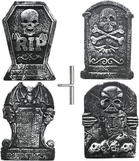 4 Pack 15" Halloween Foam Graveyard Tombstone, Headstone with Horror Styles and Bonus Metal Stakes for Halloween Lawn Yard Haunted House Decor Halloween Headstone, Headstones Decorations, Halloween Gravestones, Rip Tombstone, Halloween Graveyard, Halloween Tombstones, Halloween Yard Decorations, Decoration Halloween, Halloween Yard