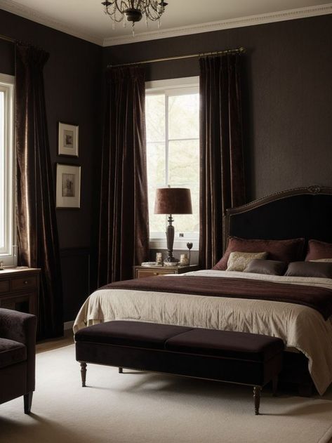 Dark Brown Bedrooms, Dark Bedroom Ideas, Academia Bedroom, Brown Rooms, Moody Bedroom, Dark Bedroom, Dark Vintage, Dark Home Decor, Brown Bedroom