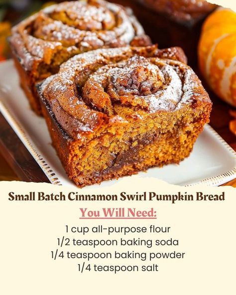 Mom's Yummy Mouthfuls | Small Batch Cinnamon Swirl Pumpkin Bread | Facebook Pumpkin Bread Recipe Mini Loaves, Small Loaf Pumpkin Bread, Small Batch Pumpkin Butter, Small Batch Pumpkin Cinnamon Rolls, Pumpkin Cinnamon Rolls Easy, Pumpkin Banana Bread Mini Loaves, Small Batch Cinnamon Swirl Pumpkin Bread, Rolls Easy, Cinnamon Swirl Bread