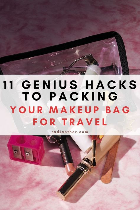 Diy Travel Makeup Bag, Make Up For Traveling, How To Organize Makeup Bag, Makeup Travel Hacks, How To Pack Makeup For Travel, Best Travel Makeup Bag, Packing Makeup For Travel, Pack Makeup For Travel, Diy Travel Makeup