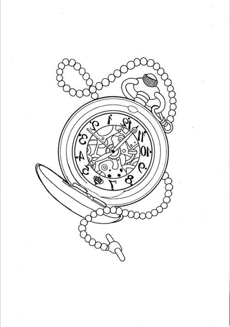 Small Stopwatch Tattoo, Pocket Watch Chain Drawing, Pocket Watch Tattoo Stencil, Stop Watch Tattoo, Pocket Watch Drawing, Pocket Watch Tattoo Design, Tattoo Stencil Designs, Watch Tattoo Design, Clock Drawings