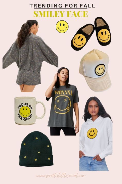 Trending smiley face in fashion, accessories and home decor. Super cute and such a fun trend. Trendy smiley face. Smiley face. Trendy smiley. Trendy Smiley Face, Face Fashion, Embroidered Beanie, Smiling Face, Smile Face, Fall Outfits Women, Fashion Face, Smiley Face, Outfits Aesthetic