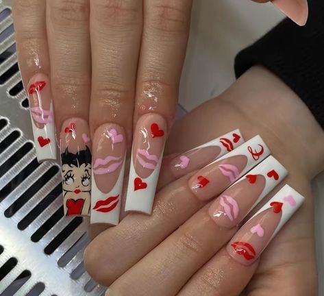 Betty Boop Nails, Acrylic Nails Pastel, Acrylic Nails Nude, Vday Nails, Wow Nails, Girly Acrylic Nails, Cute Acrylic Nail Designs, Really Cute Nails, Acrylic Nails Coffin Pink