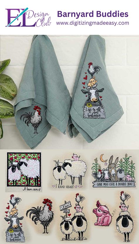 Barnyard embroidery designs with the title "machine embroidery barnyard buddies designs" Farm Embroidery, Animal Embroidery Designs, Hand Embroidery Projects, Animal Embroidery, Teacher Classroom, The Farm, Embroidery Projects, Designs To Draw, Rustic Charm