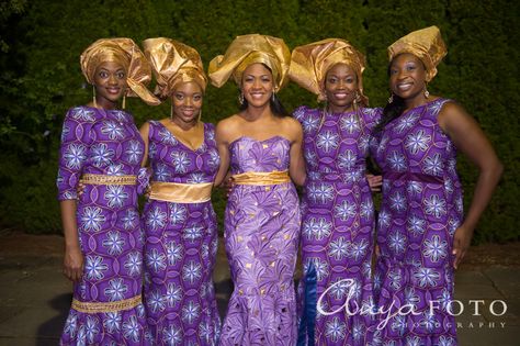 anyafoto.com. Purple and gold look great together! Light Purple Bridesmaid Dresses, Dark Purple Bridesmaid Dresses, Renewing Vows, Printed Bridesmaid Dresses, African Bridesmaid Dresses, Purple Bridesmaid, Dresses African, Purple Dresses, Purple Bridesmaid Dresses