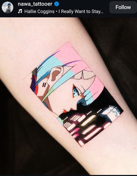 Cyberpunk Head Tattoo, Cyberpunk Rebecca Tattoo, Cyberpunk Anime Tattoo, Fangirl Tattoos, Cyberpunk Edgerunners Tattoo, Bold Line Tattoo, Mecha Tattoo, Art Tattoo Sketch, Cyberpunk Tattoos