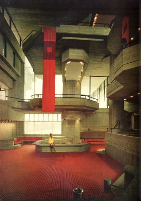 Paul Rudolph - Southeastern Massachusetts Technological Institute, Interior. Alien Architecture, Umass Dartmouth, Paul Rudolph, 80s Interior, 70s Interior, Brutalism Architecture, Brutalist Buildings, Retro Interior Design, Public Realm