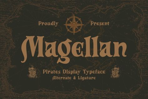 Embark on a swashbuckling adventure with “Magellan” – a pirates display font that brings the spirit of the high seas to your designs. With its rugged and weathered letterforms, “Magellan” captures the essence of pirate lore and treasure hunting. Each letter carries a sense of mystery and excitement, making it perfect for creating captivating headlines, […] The post Magellan Font appeared first on FreeFontDL. Pirates Treasure, Pirate Font, Chinese Typography Design, Chinese Typography, Pirate Treasure, Commercial Fonts, Font Generator, Event Poster, Treasure Hunt