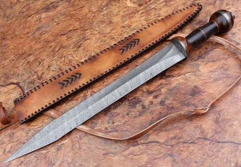 Damascus hand Forge Roman Gladius, Micarta Handles, Damascus Knife, Handmade Knives, Fixed Blade Knife, Knife Making, Leather Sheath, Damascus Steel, Folding Knives