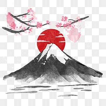 Banner Calligraphy, Japan Cherry Blossoms, Japan Mount Fuji, Calligraphy Templates, Silhouette Nature, Paint Decoration, Japanese Abstract, Mount Fuji Japan, China Traditional