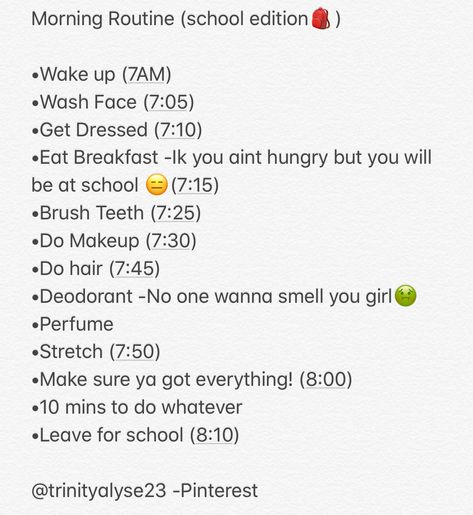 8th grade Morning Routine ☀️💪💞 #morning #routine #school #2018 Morning Routine 8 Am, School Morning Routine 7am To 8am, 8th Grade Morning Routine, 8 Am Morning Routine, Routine School, Night Routines, School Routine For Teens, Morning Routine School, Beauty Routine Checklist