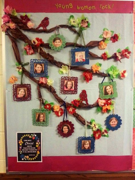 We all contribute in our own way. I may not be the most organized leader in our Young Women's Presidency at church, but I've got a heart... Family Tree Bulletin Board, Classroom Family Tree, Fall Classroom Decorations Ideas, Tree Bulletin Board, Bulletin Board Tree, October Bulletin Boards, Board Classroom, Fall Classroom Decorations, Family Tree Art