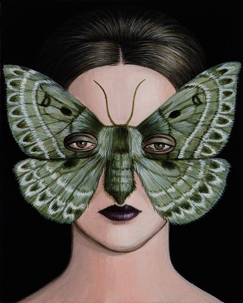 Deborah Klein | Anthela Oressarcha Moth Mask Moth Mask, Hercules Moth, Catherine Klein, Butterfly Eyes, Butterfly Mask, Embroidered Photo, Moth Art, Butterfly Illustration, Collage Art Mixed Media