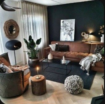 Dark Living Rooms, New Living Room, Apartment Living Room, Cozy Living Rooms, Living Room Inspiration, Decoration Design, Home Decor Bedroom, Bedroom Makeover, Home Decor Styles