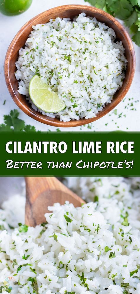 cilantro lime rice Copycat Cilantro Lime Rice, Fluffy White Rice, Chipotle Rice, Cilantro Lime Rice Recipe, Chipotle Copycat, Taco Side Dishes, Lime Rice Recipes, Cilantro Rice, Mexican Meals