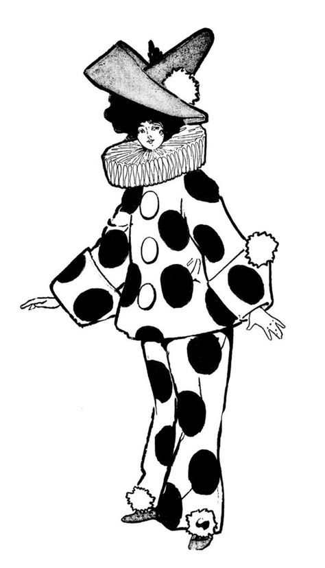 girl Pierrot clown costume black white clipart Vintage Pierrot Clown, Vintage Pierrot, Clown Images, Pierrot Clown, Color Pictures, Vintage Kids, Coloring Page, Black And White, Clothes