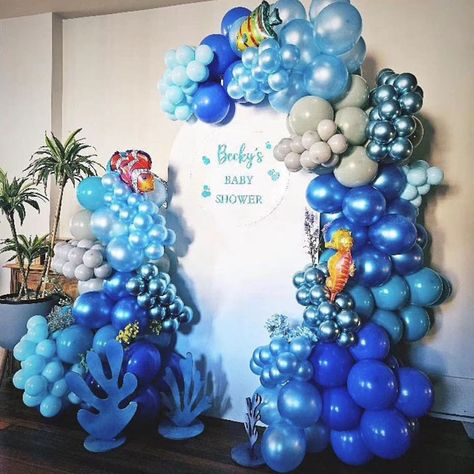 125Pcs Ocean Animal Balloon Garland Kit Blue Latex Balloon Arch for Sea Animal Baby Shower Birthday Animal Balloon Garland, Under The Sea Backdrop, Animal Baby, 1st Year, Sea Animal, Animal Baby Shower, Birthday Party Decoration, Balloon Animals, Ocean Animals