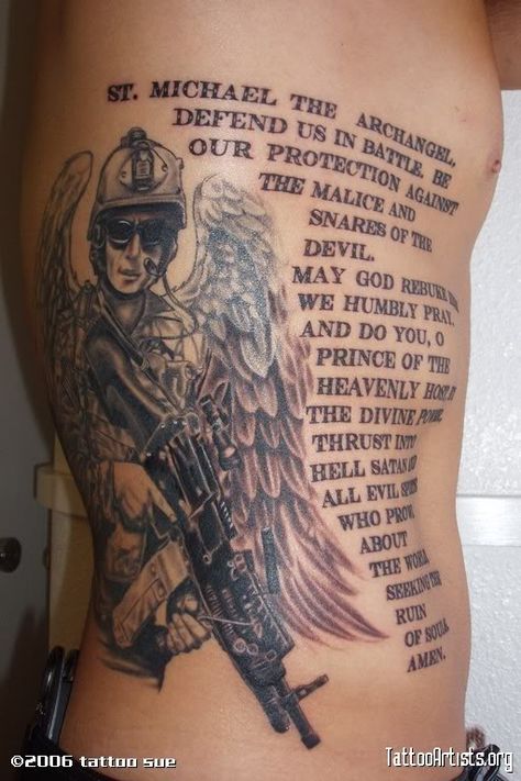 St Michael Tattoo - Patron Saint of Police Officers Us Army Tattoos, Police Tattoo, St Michael Tattoo, Archangel Tattoo, Patriotic Tattoos, Army Tattoos, Military Tattoos, Text Tattoo, Best Friend Tattoos