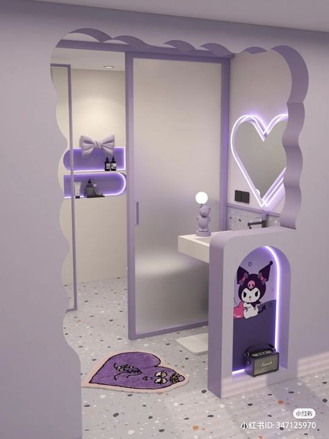 Neon Light Mirror, Superior Aesthetic, Ruang Studio Musik, Kuromi Room, Purple Bedroom Ideas, Hello Kitty Room Decor, Kawaii Room Ideas, Melting Heart, Heart Neon