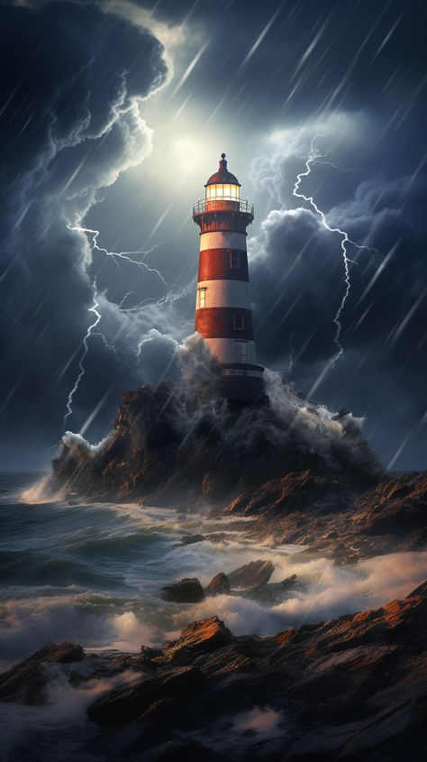 Explore the unwavering strength and guiding light that lighthouses offer in stormy seas. ⚓️ Lighthouse Keeper Character Design, Raging Sea, Lighthouse Storm, Drawing Borders, Lighthouses Photography, Scenic Pictures, Lighthouse Keeper, Art Composition, Lighthouse Painting