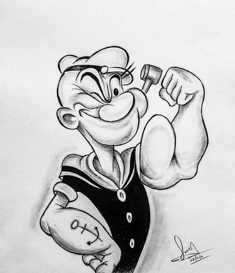 Popeye Drawing, Popeye Tattoo, Mr Cartoon Tattoo, Realistic Pencil Portrait, Owl Tattoo Drawings, Hipster Drawings, Minimalist Tattoo Ideas, Eyeball Art, Skeleton Drawings