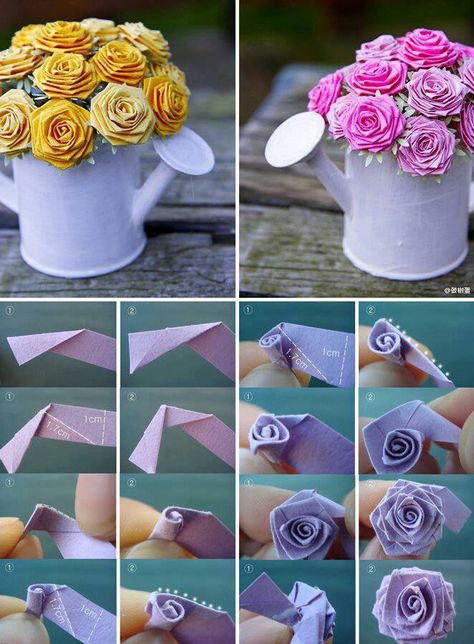 Paper flowers Diy Para A Casa, Hadiah Diy, Vika Papper, Kerajinan Diy, Kraf Kertas, Diy Flores, Origami Rose, Fleurs Diy, Folding Origami