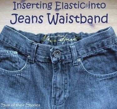 How To Add Elastic To Jeans Waistband, How To Put Elastic In Waistband Jeans, Elastic Waistband Jeans, Altering Pants, Sewing Jeans, Sewing Alterations, Jeans Kids, Altering Clothes, Jeans Diy